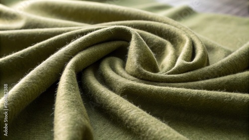 Close-up of soft olive green fabric with elegant folds and texture