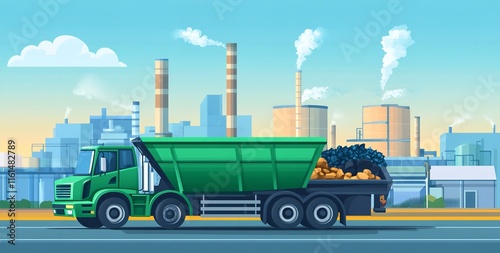 green, waste, incineration, plant, garbage, truck, environment, recycling, sustainability, ecofriendly, wasteprocessing, pollution, energy, powergeneration, recyclingplant, wastehandling, facility, en photo