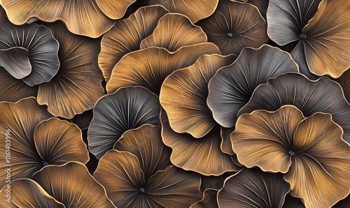 Abstract metallic gold and gray flower petals background.