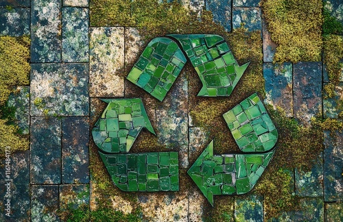 Green Recycling Symbol Over a Solar Panel Background

 photo