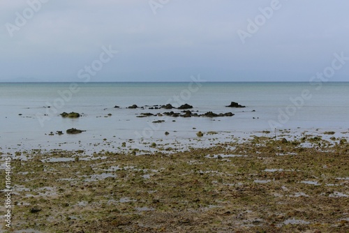 Low tide of a bay and horizon view of Ishigaki Island  photo