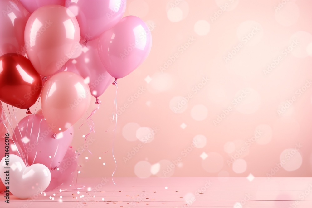 Valentine Decoration Background, Decorative Valentine's Background, Valentine's Decoration With Balloons and Teddy Bear and Gift Boxes, Valentine Wallpaper, Valentine Banner