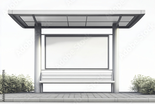 clean bus stop pavillion with advertising placements mockup, white background photo