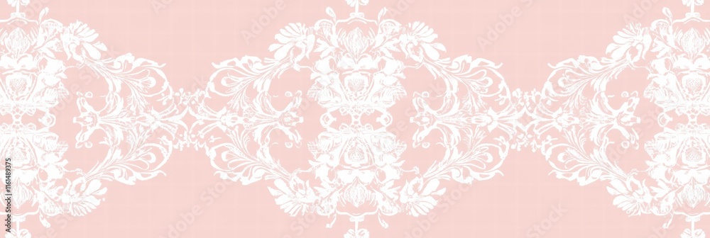 Lace inspired seamless pattern in soft pink featuring intricate floral designs and elegant detailing for decorative use. Generative AI Lace inspired seamless pattern in soft pink featuring intricate floral designs and elegant detailing for decorative use. Generative AI