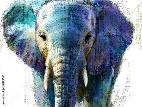 A loose and simple watercolor painting of an elephant, set against a white background and using cool colors., simple lines., with a loose and abstract style