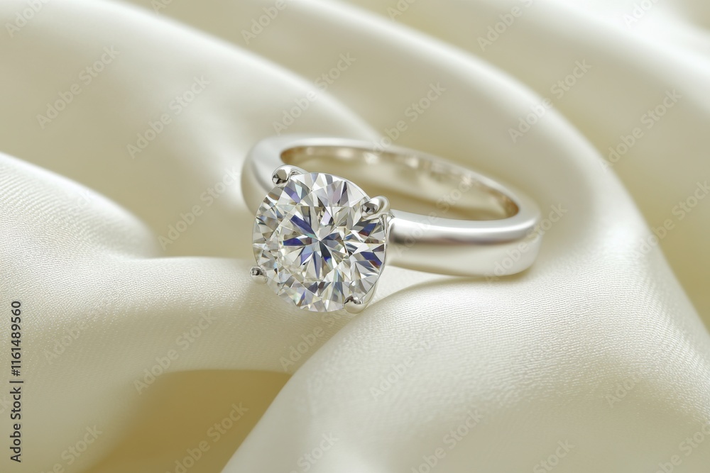 A stunning diamond engagement ring resting elegantly on soft satin fabric, showcasing its brilliance and craftsmanship. A stunning diamond engagement ring resting elegantly on soft satin fabric, showcasing its brilliance and craftsmanship.