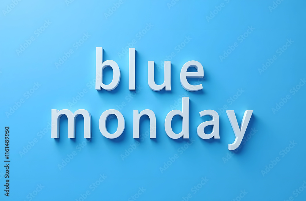 Blue Monday minimalist typography on blue. Blue letters on a blue background spelling blue monday in a clean and minimalist style, conveying a modern aesthetic Blue Monday minimalist typography on blue. Blue letters on a blue background spelling blue monday in a clean and minimalist style, conveying a modern aesthetic