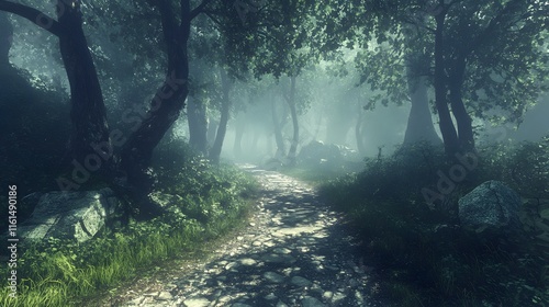 Mysterious Foggy Forest Path
