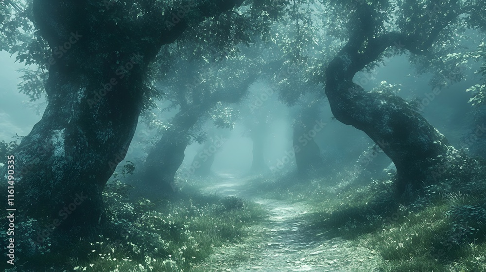 Fototapeta premium Mysterious Foggy Forest Path