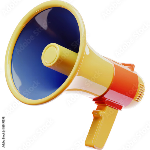 Yellow and blue megaphone with handle photo