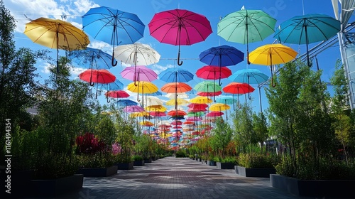 Wallpaper Mural Colorful array of suspended umbrellas against a blue sky Torontodigital.ca