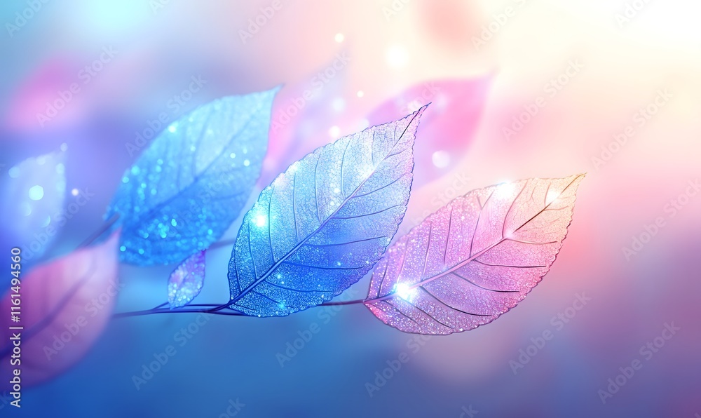 Obraz premium Glowing pastel leaves on a branch.