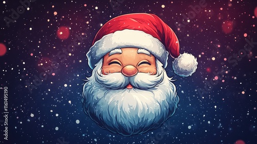 Cartoon Santa Claus Face with Beard and Red Hat