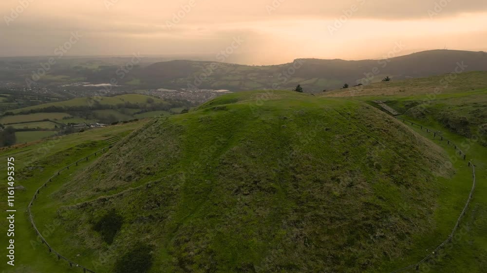 Twmbarlwm, point of view on Risca Town in Wales