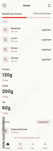 Calorie Goal Counter, Meal Planner, Healthy Eating, Diet Nutrition & Food Recipe App Ui Kit Template