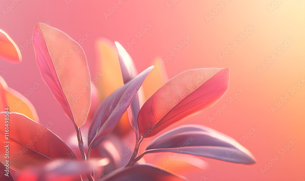 Obraz premium Soft pink leaves illuminated by warm sunlight.