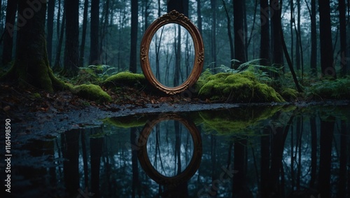 Mysterious mirror in the dark forest