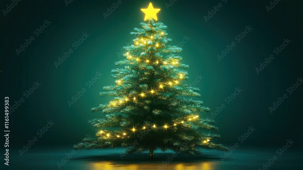 Green christmas tree with yellow string lights Green christmas tree with yellow string lights