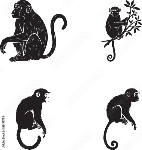 silhouette of macaque on white background