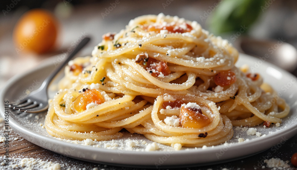Delicious spaghetti with cheese and cherry tomatoes Delicious spaghetti with cheese and cherry tomatoes