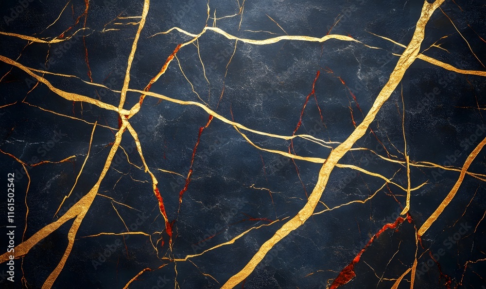 Dark marble texture with gold and red veins.