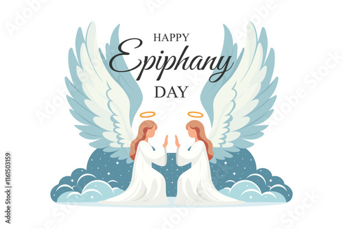 happy epiphany day wallpaper with praying angels flat vector illustration