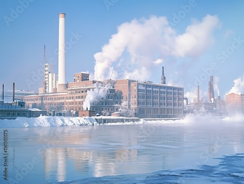 Photo of a Power Plant with Large White Smokestacks photo