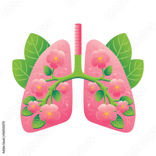 Floral healthy lungs flat illustration isolated on white background.No smoking concept