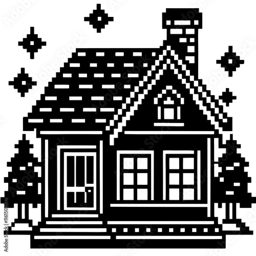 Charming Pixel House Vector on White Background