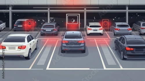 RFID-enabled parking system with license plate recognition. Solutions for Intelligent LPR Camera Parking Systems. Automated Parking Lot for License Plate Recognition.  photo