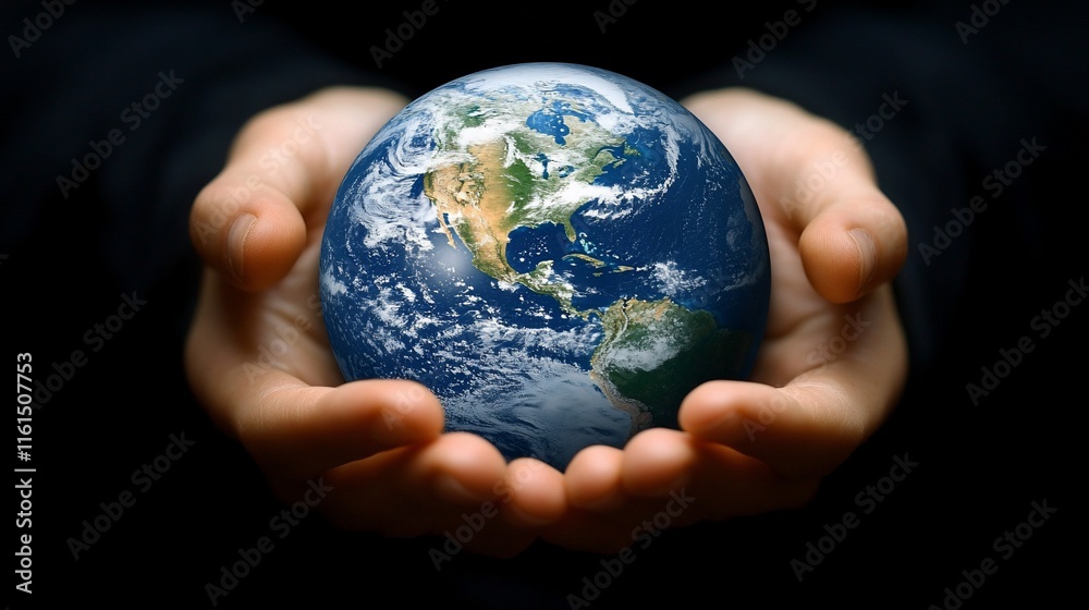Hands holding a small Earth globe. Hands holding a small Earth globe.