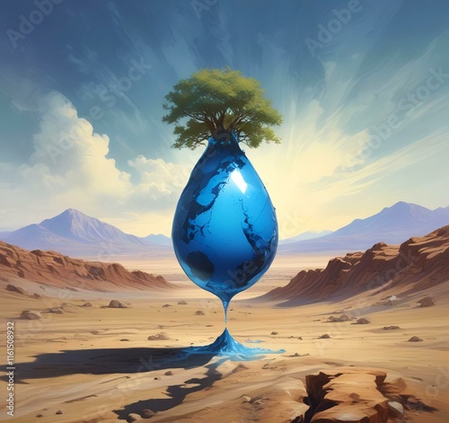 Illustration of environemnt protection with earth illustrated in water drop. photo