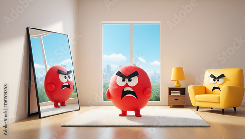 angry mirror character. cute, funny, and playful concept. living room, furniture, and education themes photo