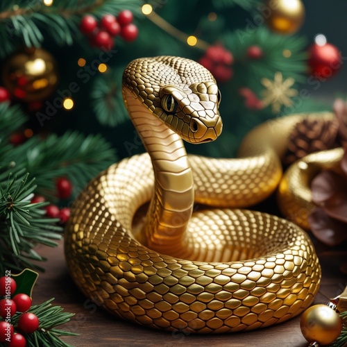 Christmas card with a picture of a gold snake