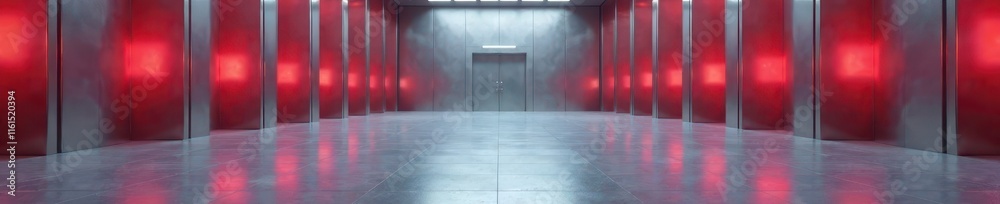 Modern metallic room with sleek walls and polished floor, Empty, Minimalist, Industrial Modern metallic room with sleek walls and polished floor, Empty, Minimalist, Industrial
