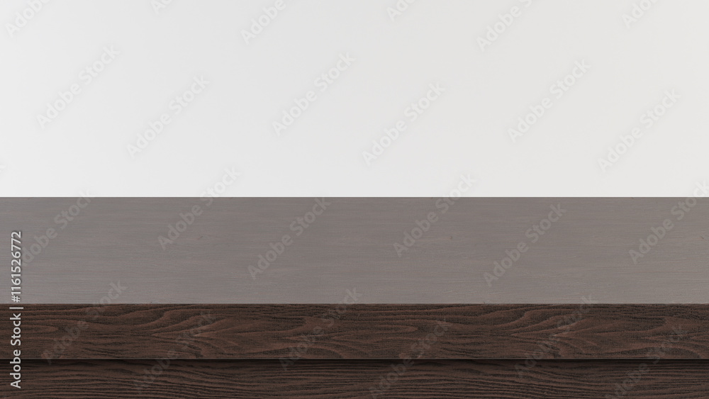 Naklejka premium 3d rendering of a dark brown wooden table top isolated on a clean white background. Perfect for product photography, furniture catalogs, website backgrounds, and graphic design projects.