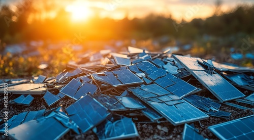 Pile of Broken and Old Solar Panels on the Ground

 photo