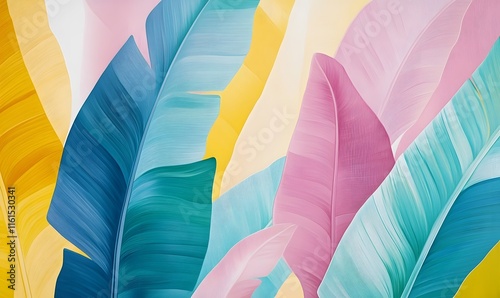 Pastel-colored banana leaves background.