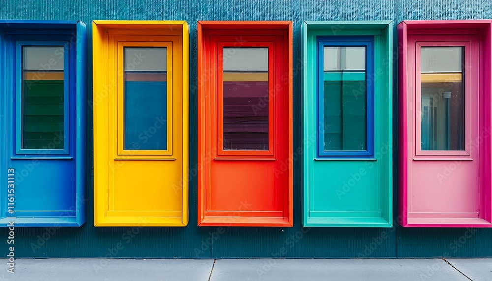 Row colorful PVC windows in vibrant hues. Row colorful PVC windows in vibrant hues.