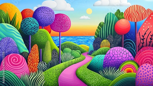 Vivid Pathway Through a Colorful Dreamscape