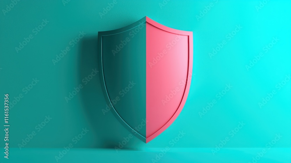 A modern, stylized shield with a split color design, set against a bright turquoise background, symbolizing protection and security. A modern, stylized shield with a split color design, set against a bright turquoise background, symbolizing protection and security.