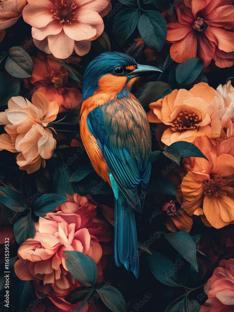 Fototapeta premium Colorful Bird on Flowers