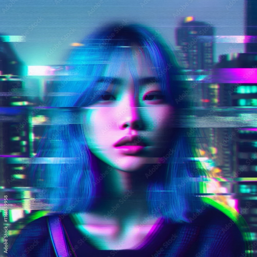 Fototapeta premium Fragmented Reality in Neon City