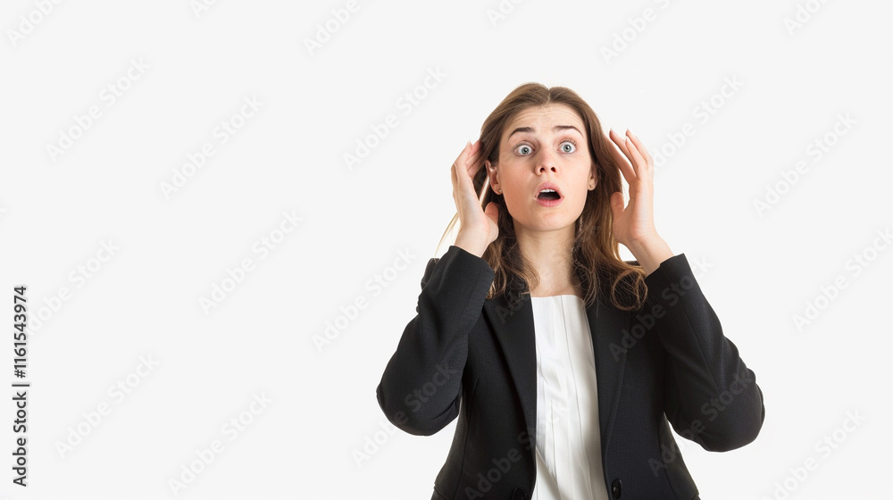 A woman who is nervous about public speaking. on an isolated white background, object focused, png, stock image, hd quality A woman who is nervous about public speaking. on an isolated white background, object focused, png, stock image, hd quality