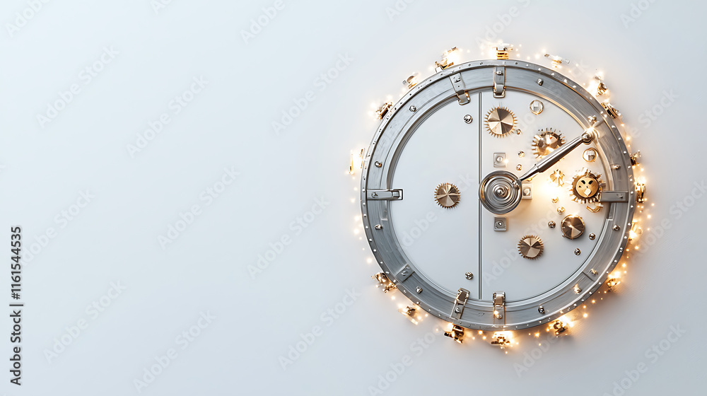 vault door with intricate gears and lights, symbolizing security and time vault door with intricate gears and lights, symbolizing security and time