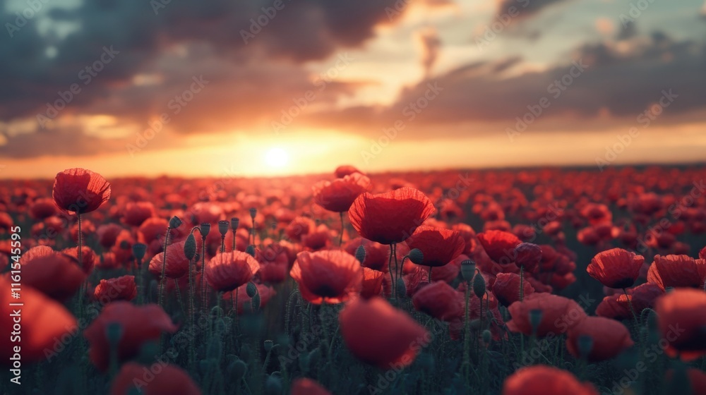 Obraz premium Sunset at Poppy Fields