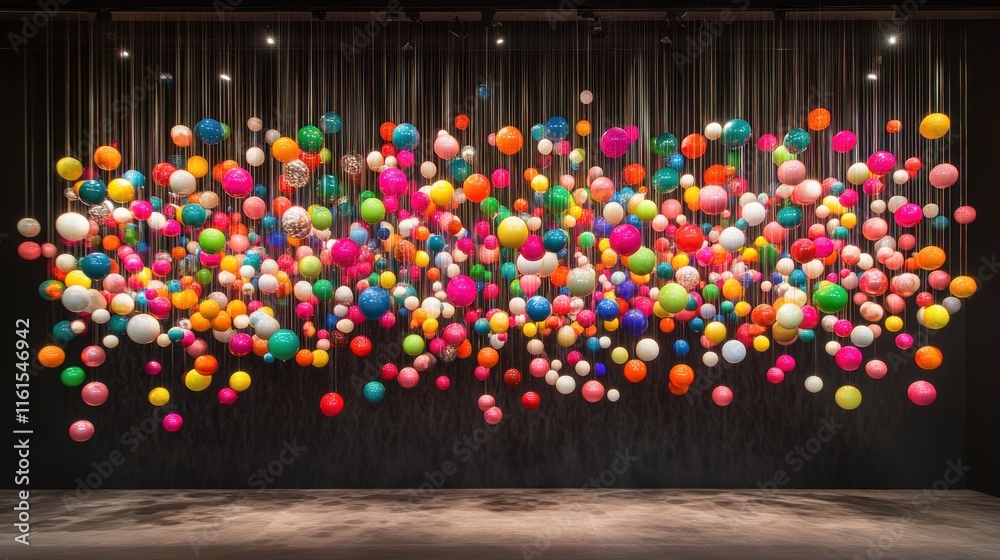 Fototapeta premium Colorful balloons hanging against a dark background.