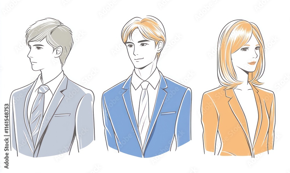 Three business professionals, man, woman, suits, portraits. Three business professionals, man, woman, suits, portraits.