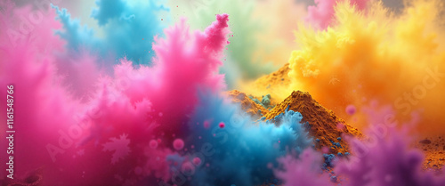 Colorful powder explosion creating vibrant abstract Holi background