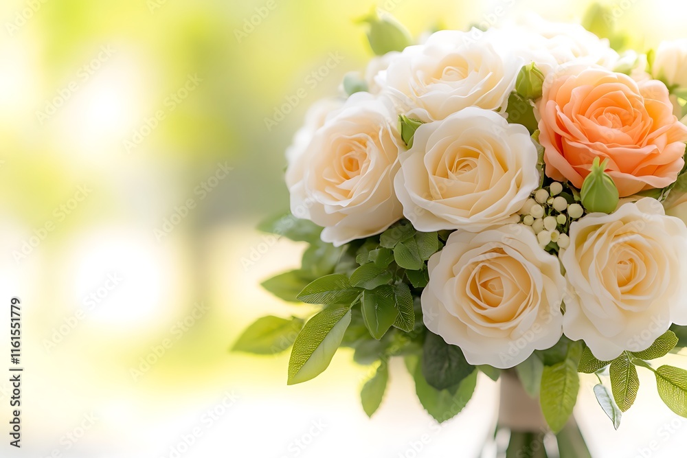 A bouquet of soft-colored roses with greenery, symbolizing beauty and love. A bouquet of soft-colored roses with greenery, symbolizing beauty and love.